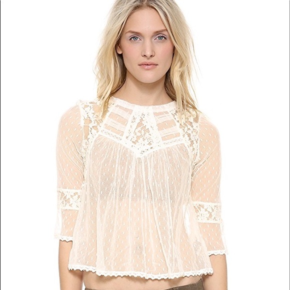 Free People Tops - Free People White Lace Modern Romance Blouse